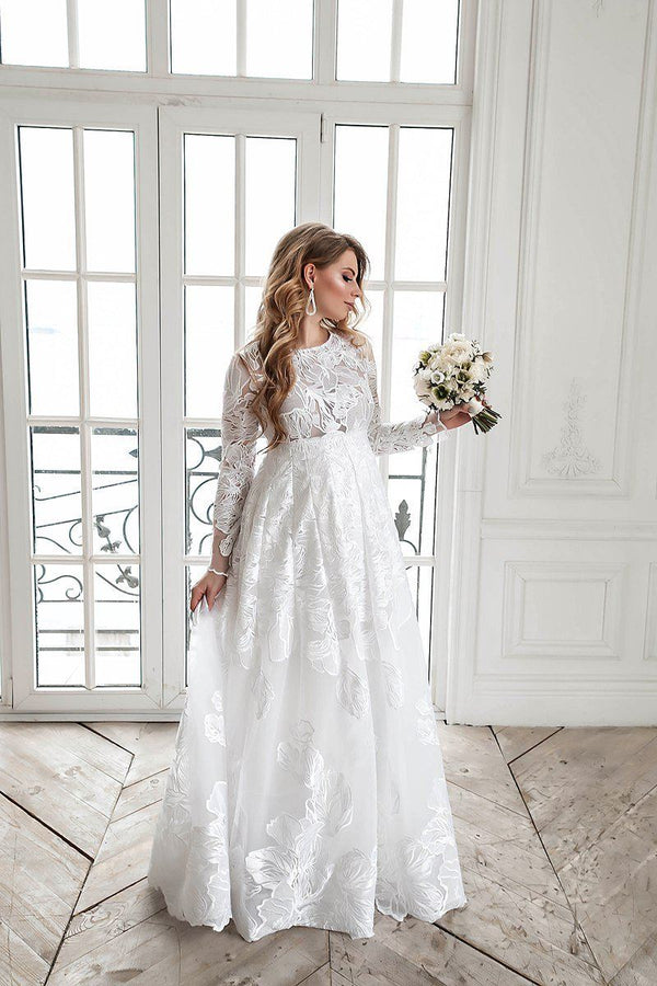 Isabella bridal lace dress with high waist for maternity M / White