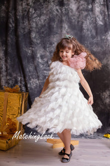 Ivory fringe dress for girl formal girls dress one shoulder ivory