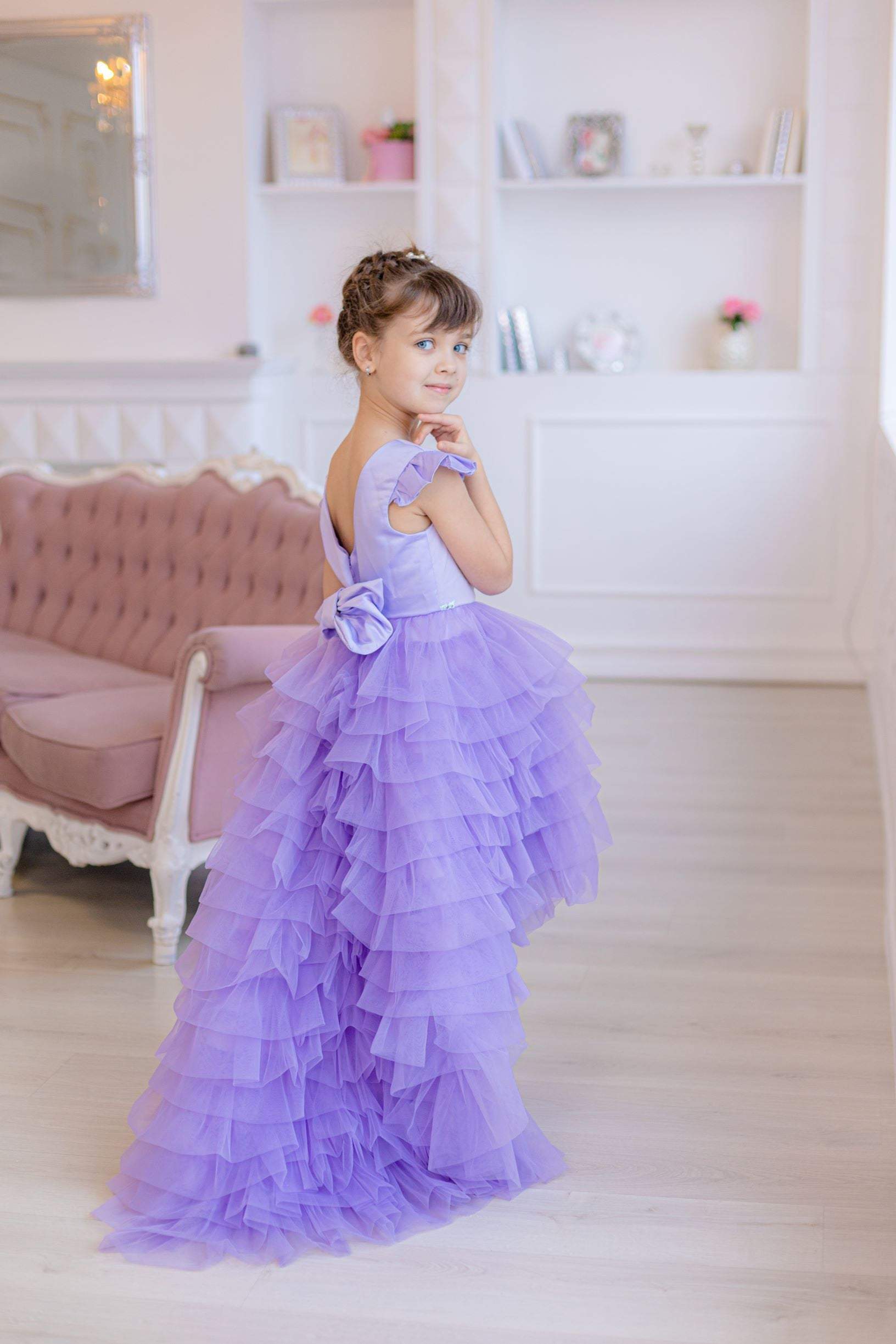 Orchid Mauve Ruffled Prom Party Girl Dress