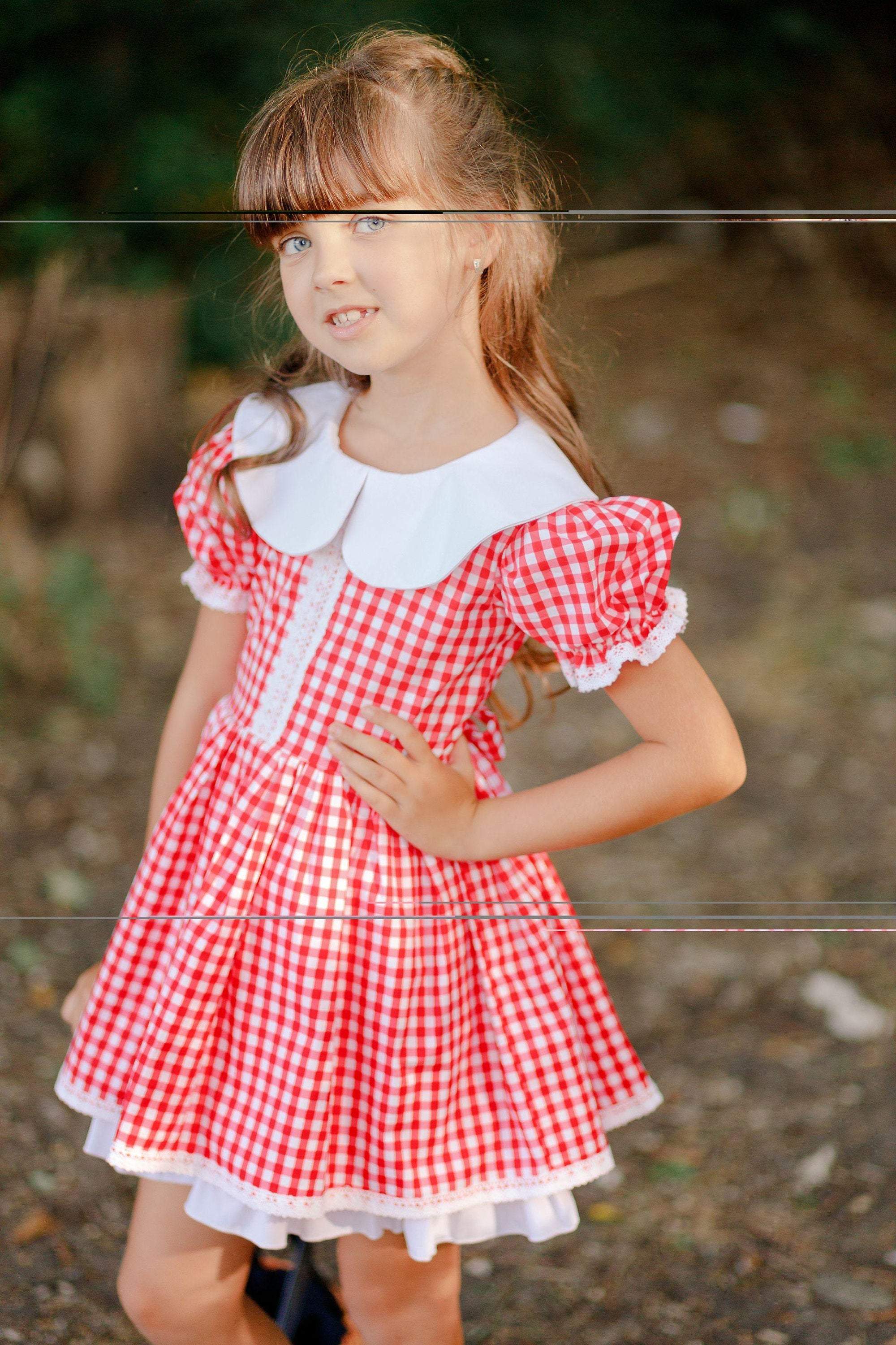 Little Red Riding Hood Dress, Girl Easter Dress, Check Dress, Girl Red