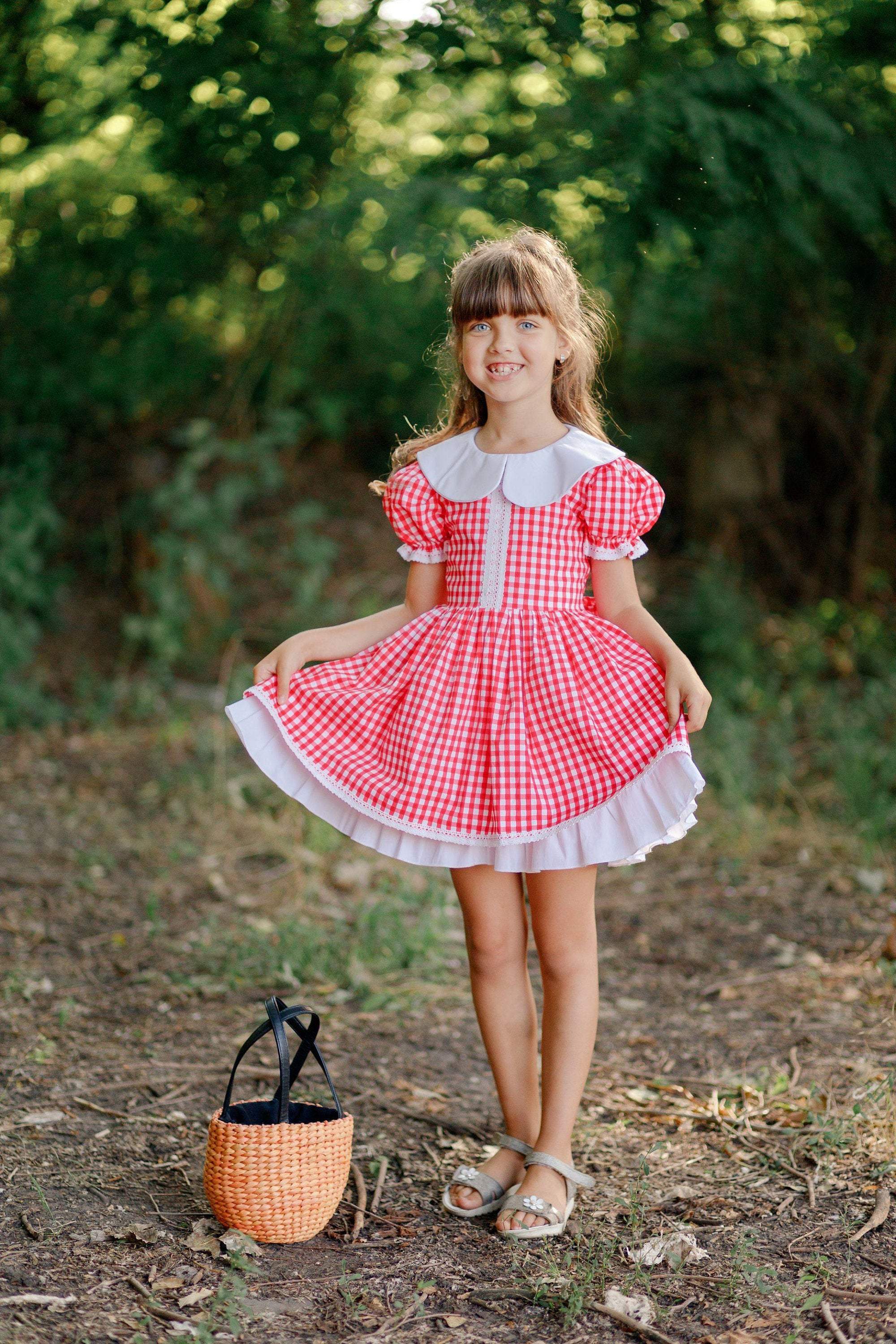 Little Red Riding Hood Dress Girl Easter Dress Check Dress Girl Red