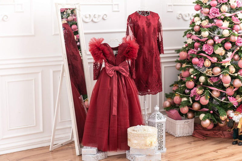 Shop Maroon matching dresses for mother and daughter - lace similar dresses for party - princess tulle dress for girl - Customizable and Made-to-Order Shop Maroon matching dresses for mother and daughter - lace similar dresses for party - princess tulle dress for girl - Customizable and Made-to-Order