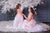 Matching mother daughter wedding fit and flare dresses in white color with peach lace - Matchinglook