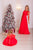 Matching party red dresses with pearls and feathers for mother and daughter