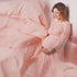 Maternity pink long lace dress with train photoshoot