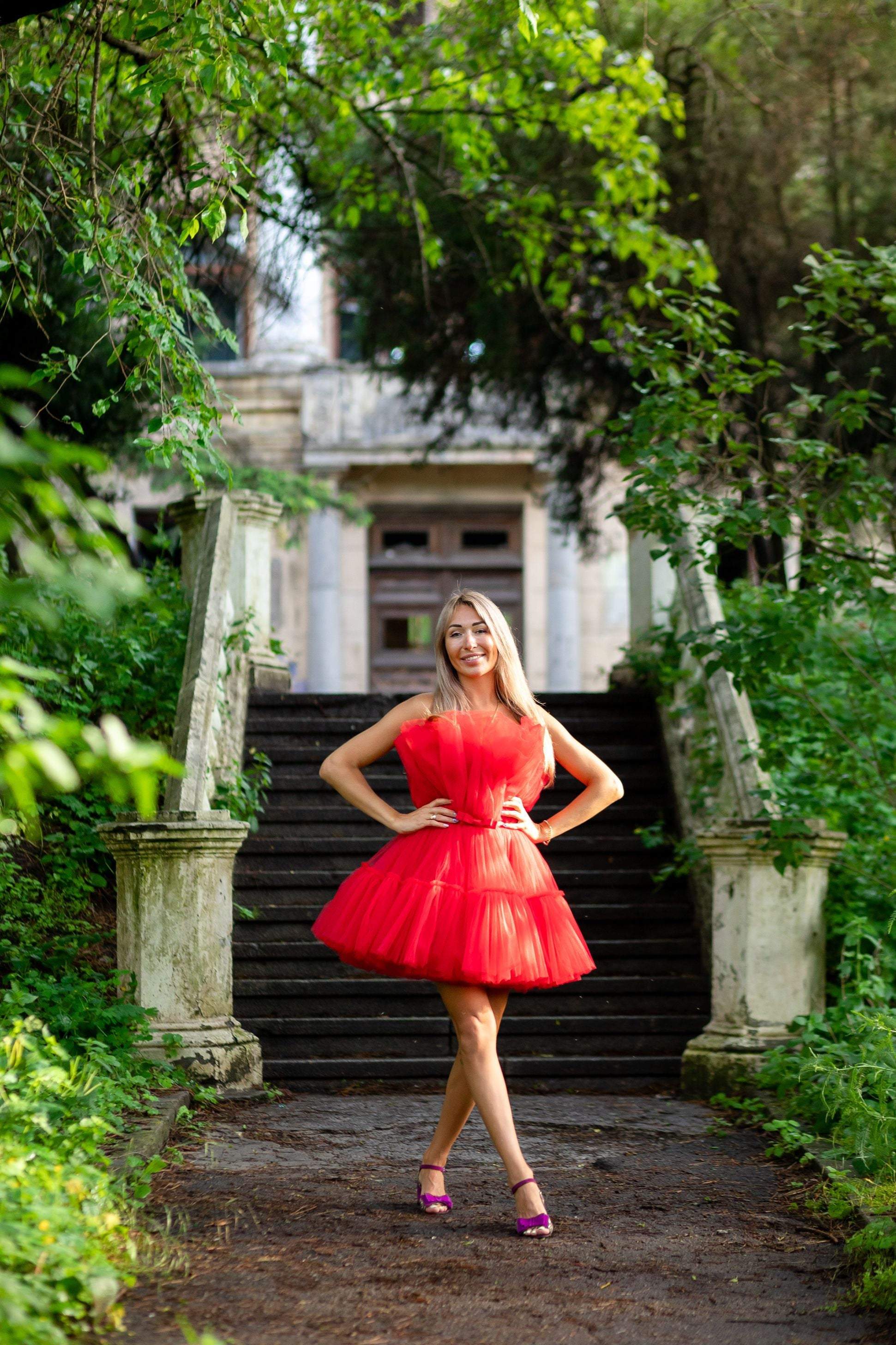 kombination Stor vrangforestilling Fremmed Mini Party Tulle Dress, Short puffy tutu Dress, Red Prom Dress, Red Bi