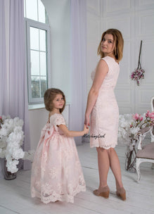 Blush Mother Daughter Matching Lace Dresses for Birthday Party, Weddin