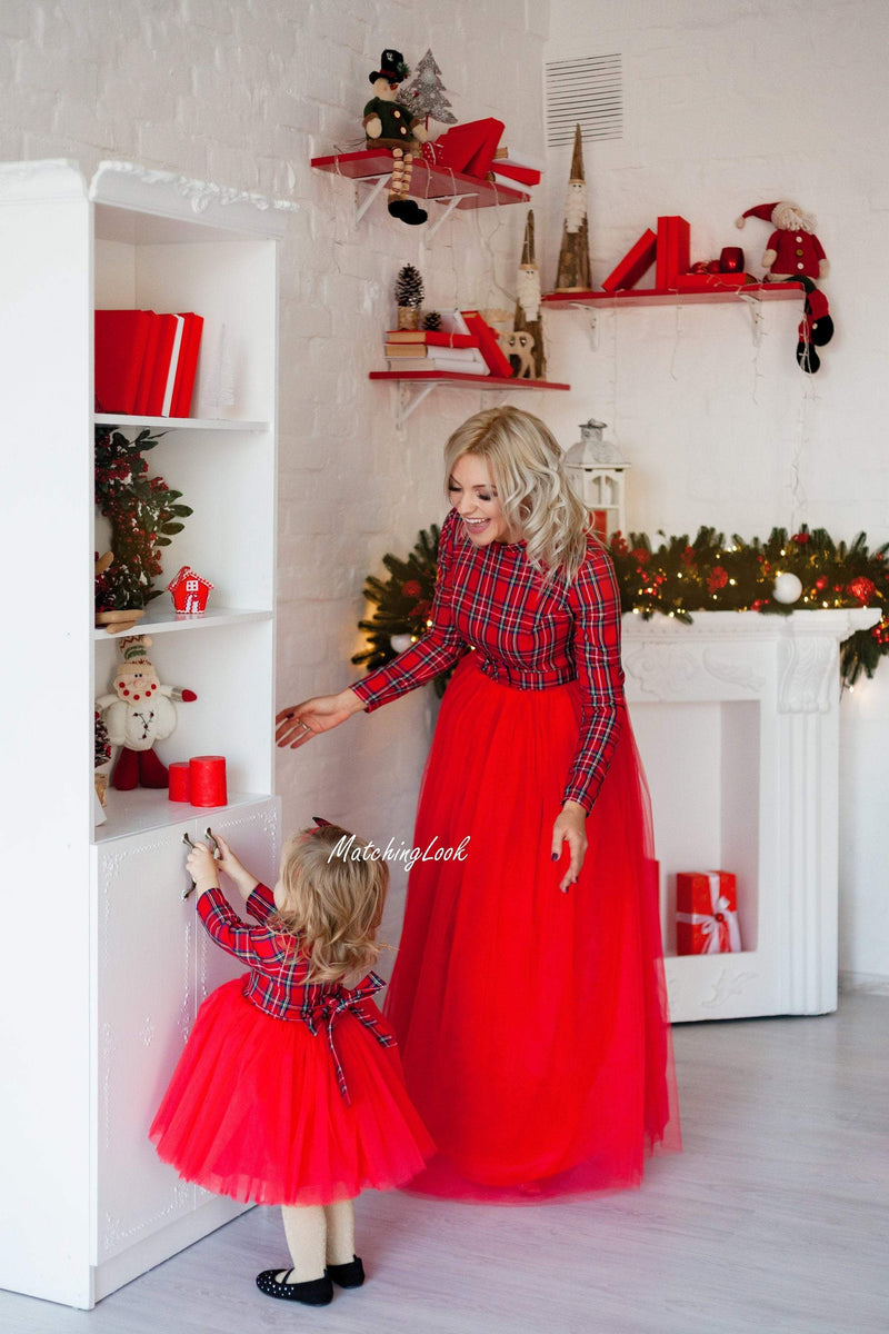 Mommy and Me Outfits, Mother Daughter Matching Dress, Mommy and Me Dress, Red Tartan Dress, Plaid Matching Dresses, Photoshoot Outfit 12 / 12-18