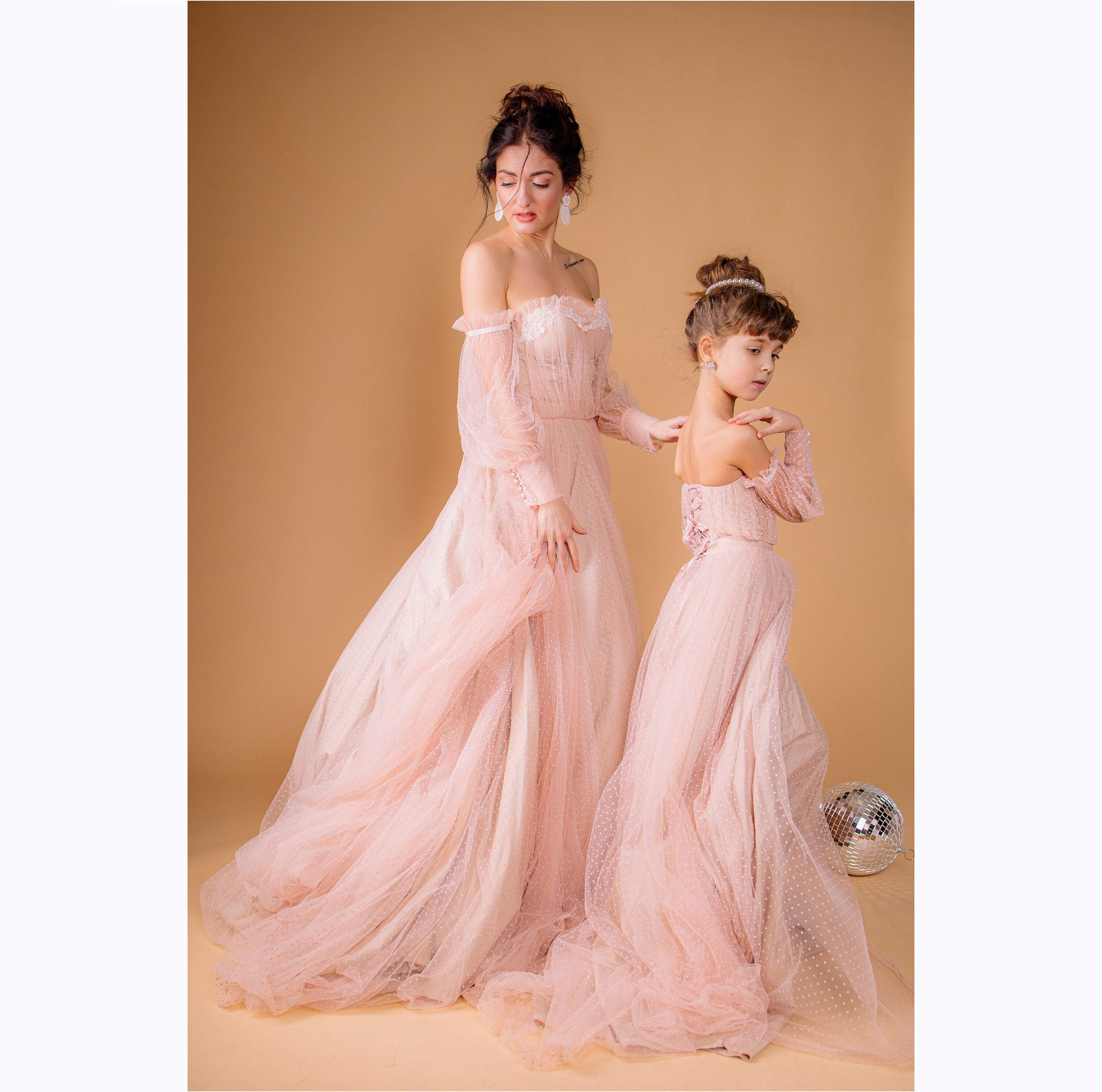 Shop Mother Daughter Dress, Polka Dot Blush Dress, Matching Mommy And Me Dress, Photoshoot Gown Dress, Off Shoulder Gown, Tulle Formal Gown - Shop Mother Daughter Dress, Polka Dot Blush Dress, Matching Mommy And Me Dress, Photoshoot Gown Dress, Off Shoulder Gown, Tulle Formal Gown -