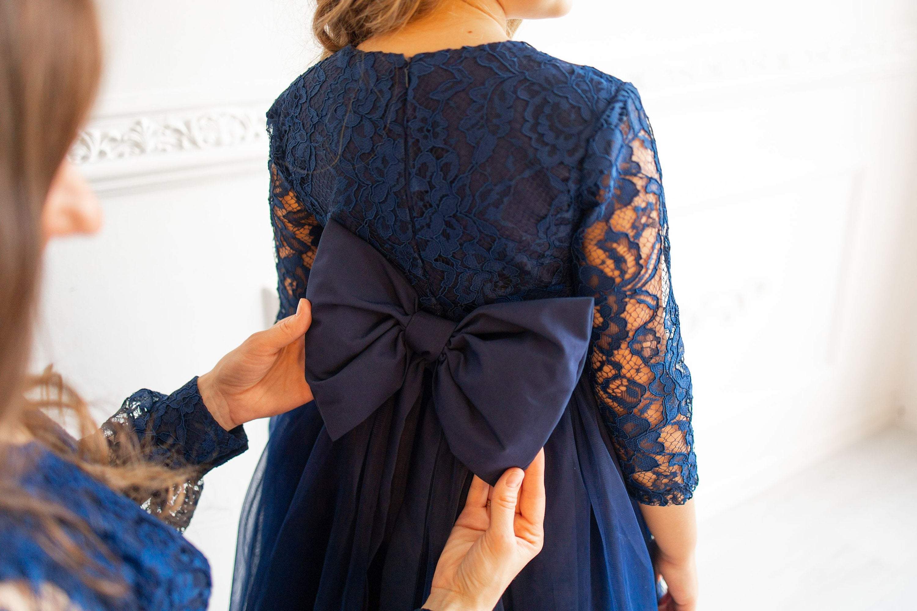 Mother Daughter Matching Dress, Photoshoot Dress, Navy Blue Dresses, M