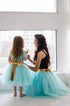 Mother daughter matching tutu dress, Mommy and me teal matching outfits with sequin gold bow, girls party dress, prom birthday dress