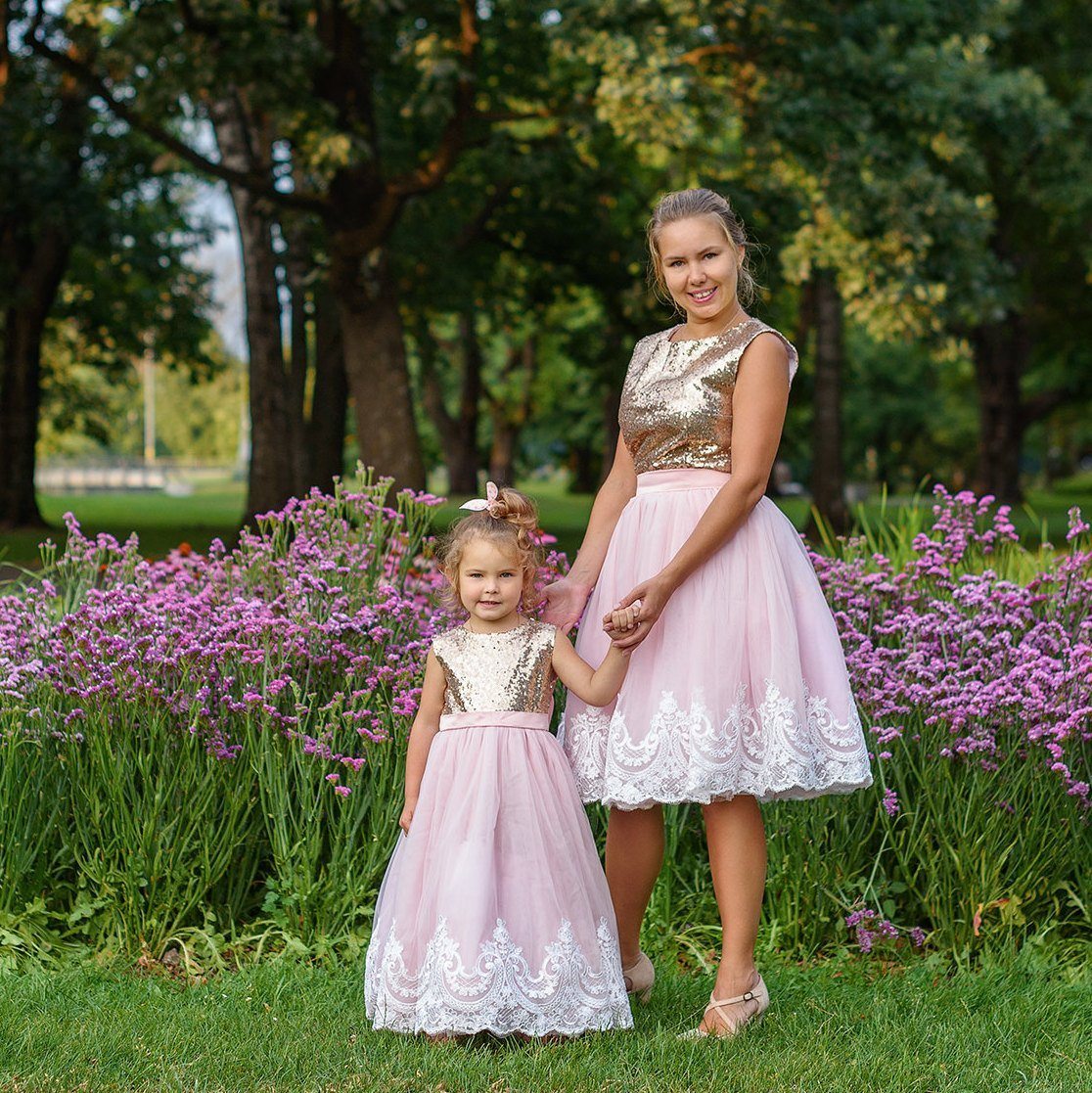 Shop Mother Daughter Matching Tutu Lace Dress, Gold Sequin Dresses, Blush Girls Party Dress, Mommy and Me Birthday Dress