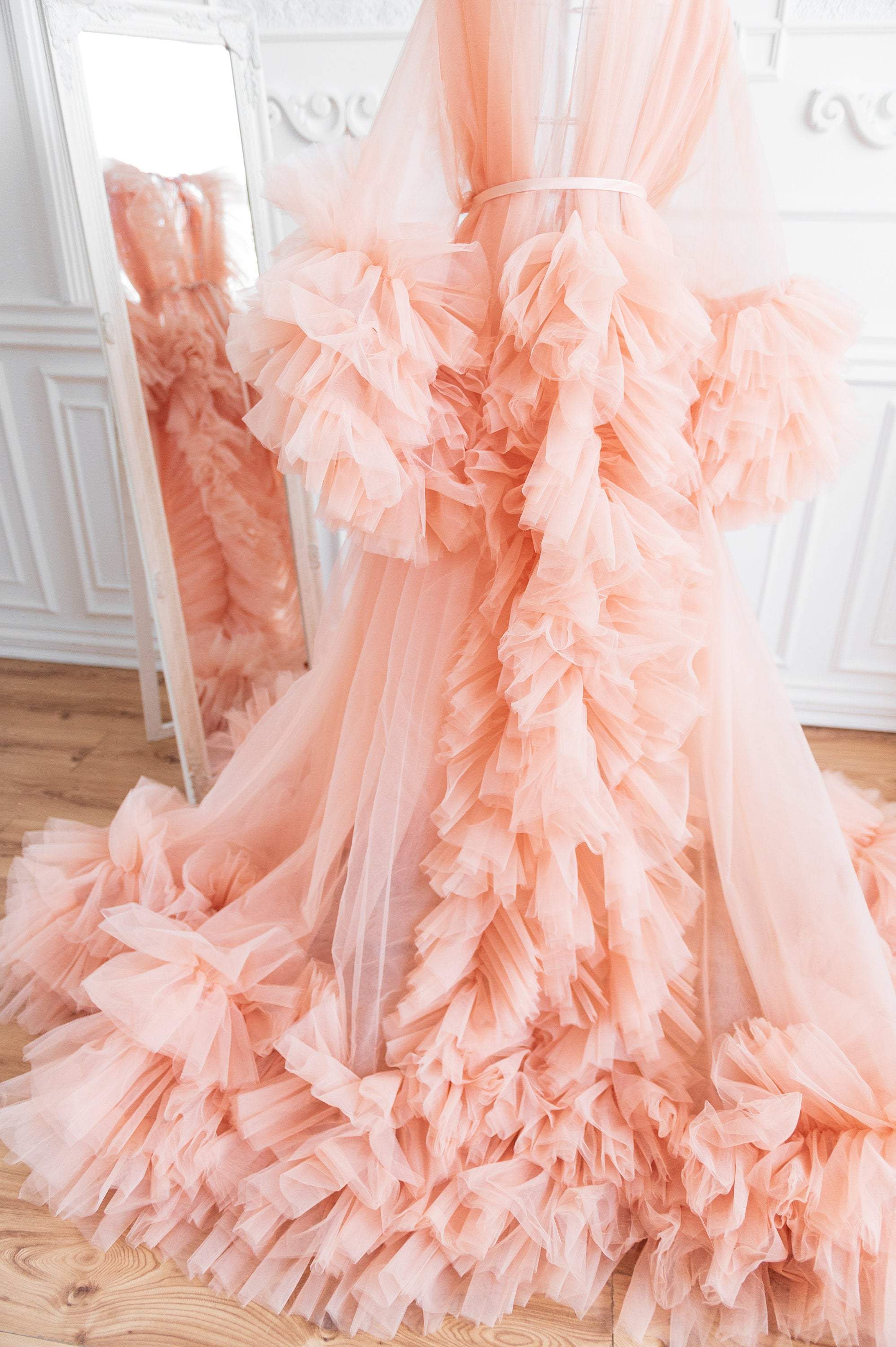 Elegant Sheer Tulle Bridal Robe With Marabou Feather Trim, Illusion Boudoir  Dressing Gown For Wedding From Jiao02, $121.71 | DHgate.Com