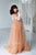 Nude/tan maternity tulle sleeved lace dress decorated with embroidery - Matchinglook