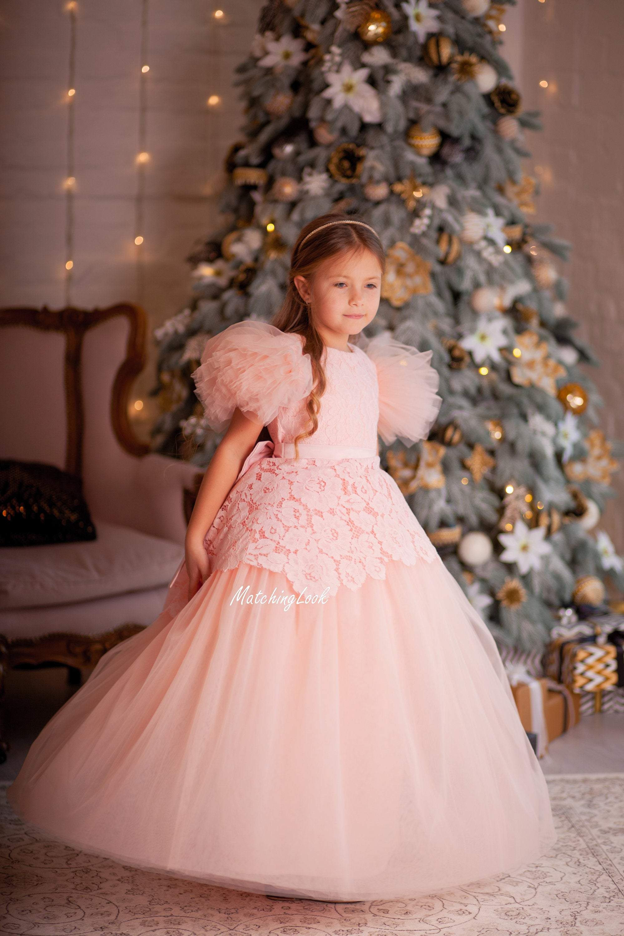 Buy Satin And Tulle Flower Girl Dress - Champagne - Fabulous Bargains Galore