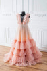 Peach Tulle Gown, Pregnancy Gown For Photoshoot, Maternity Photoshoot Dress, Ruffle Tulle Gown, Baby Shower Dress, Tulle Tiered Gown