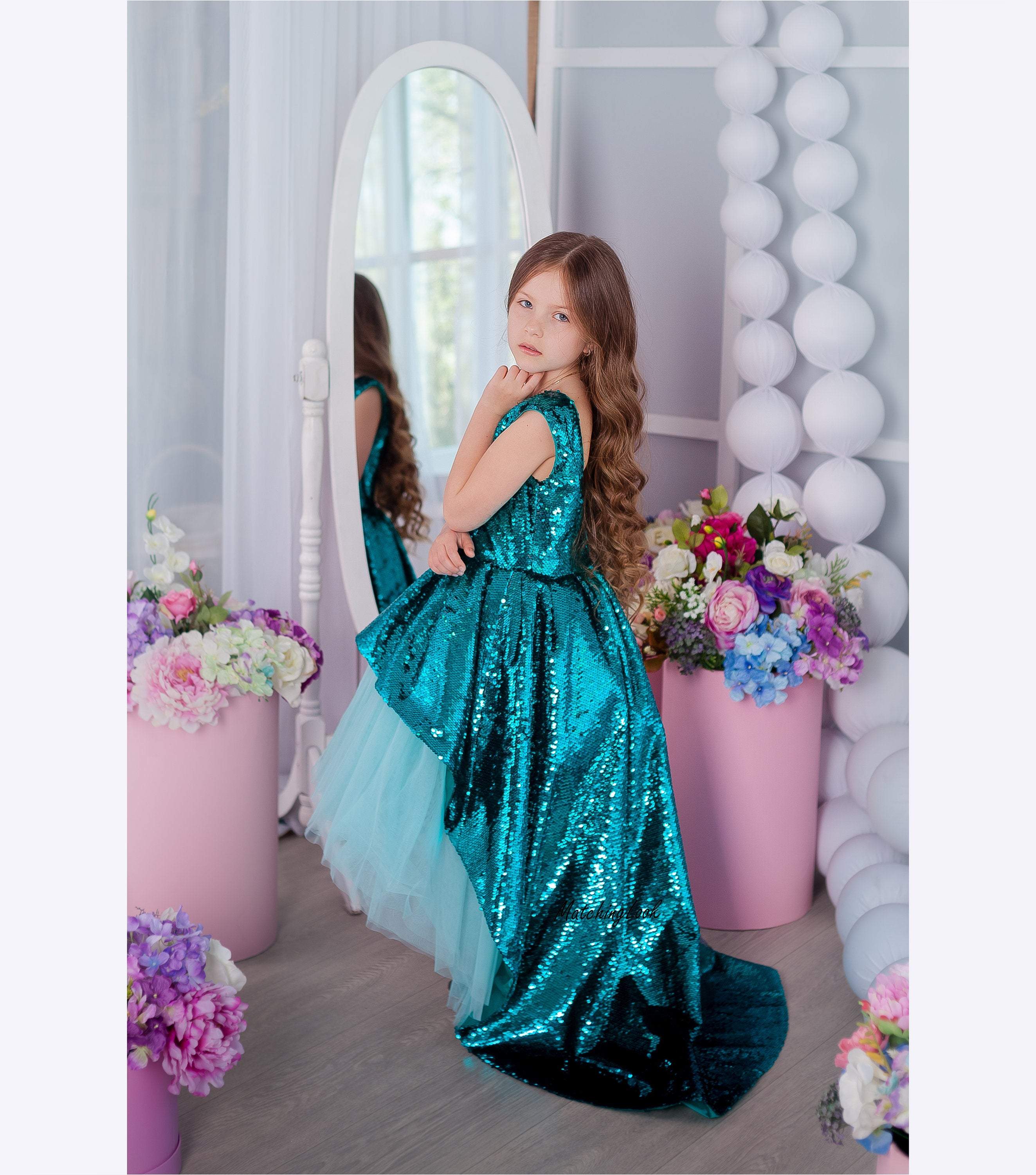 Shop Princess Little Mermaid Turquoise Sequin Dress - Customizable and Made-to-Order Dresses 12-18 months / Gold Shop Princess Little Mermaid Turquoise Sequin Dress - Customizable and Made-to-Order Dresses 12-18 months / Gold