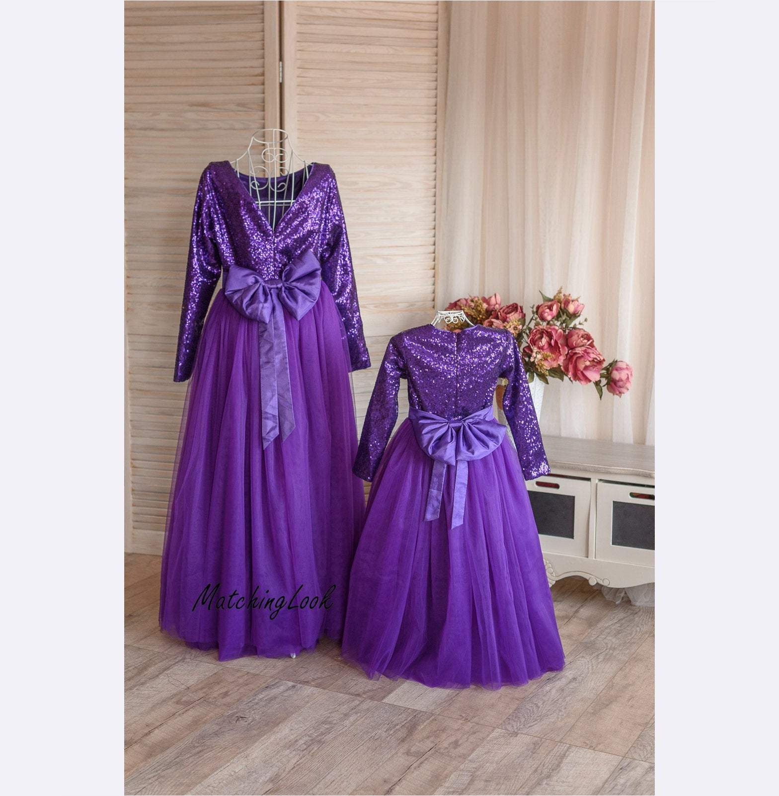 Shop Purple Matching Outfits, Mother Daughter Matching Dress, Photoshoot Dress, Mommy And Me Dress, Ribbon Dress, Maxi Formal Dress, Long Sleeve - Shop Purple Matching Outfits, Mother Daughter Matching Dress, Photoshoot Dress, Mommy And Me Dress, Ribbon Dress, Maxi Formal Dress, Long Sleeve -