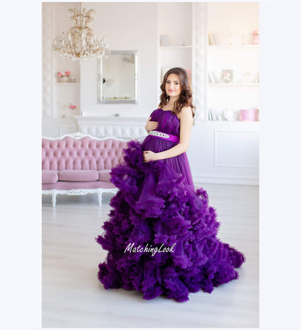 Shop Purple Maternity Gown, Photoshoot Dress, Tulle Ruffle Dress
