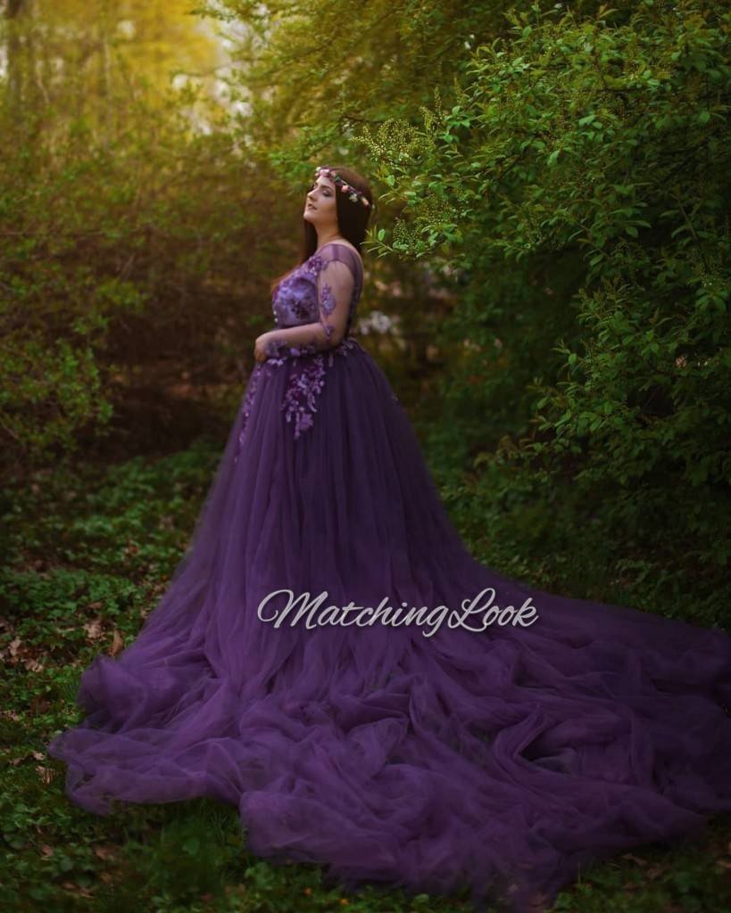 Shop Purple Maternity Lace Gown for photoshoot with train - Customizable and Made-to-Order Dresses XS / Mint Shop Purple Maternity Lace Gown for photoshoot with train - Customizable and Made-to-Order Dresses XS / Mint