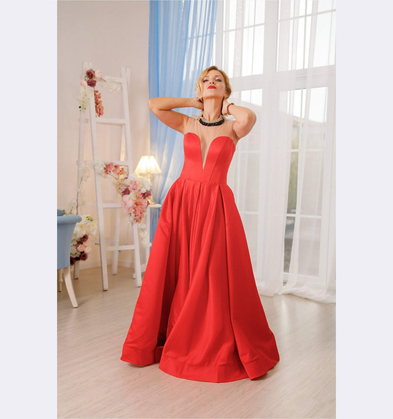 Shop Red Formal Dress, Satin Maxi Dress, Deep V Neck Dress, Valentine's Day Dress, Holiday Dress, Elegant Gown Dress, Special Occasion Dress