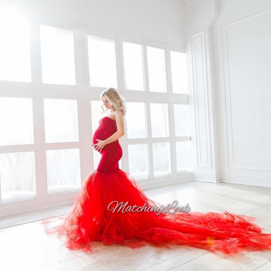 Shop Red maternity tulle gown for photoshoot - baby shower red mermaid dress - Customizable and Made-to-Order Dresses Shop Red maternity tulle gown for photoshoot - baby shower red mermaid dress - Customizable and Made-to-Order Dresses