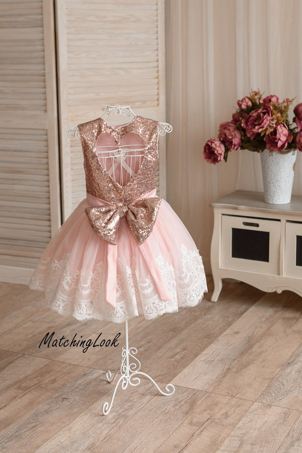 Rose Gold Flower girl dress with lace trim 7 / Rose Gold Rose Gold Flower girl dress with lace trim 7 / Rose Gold