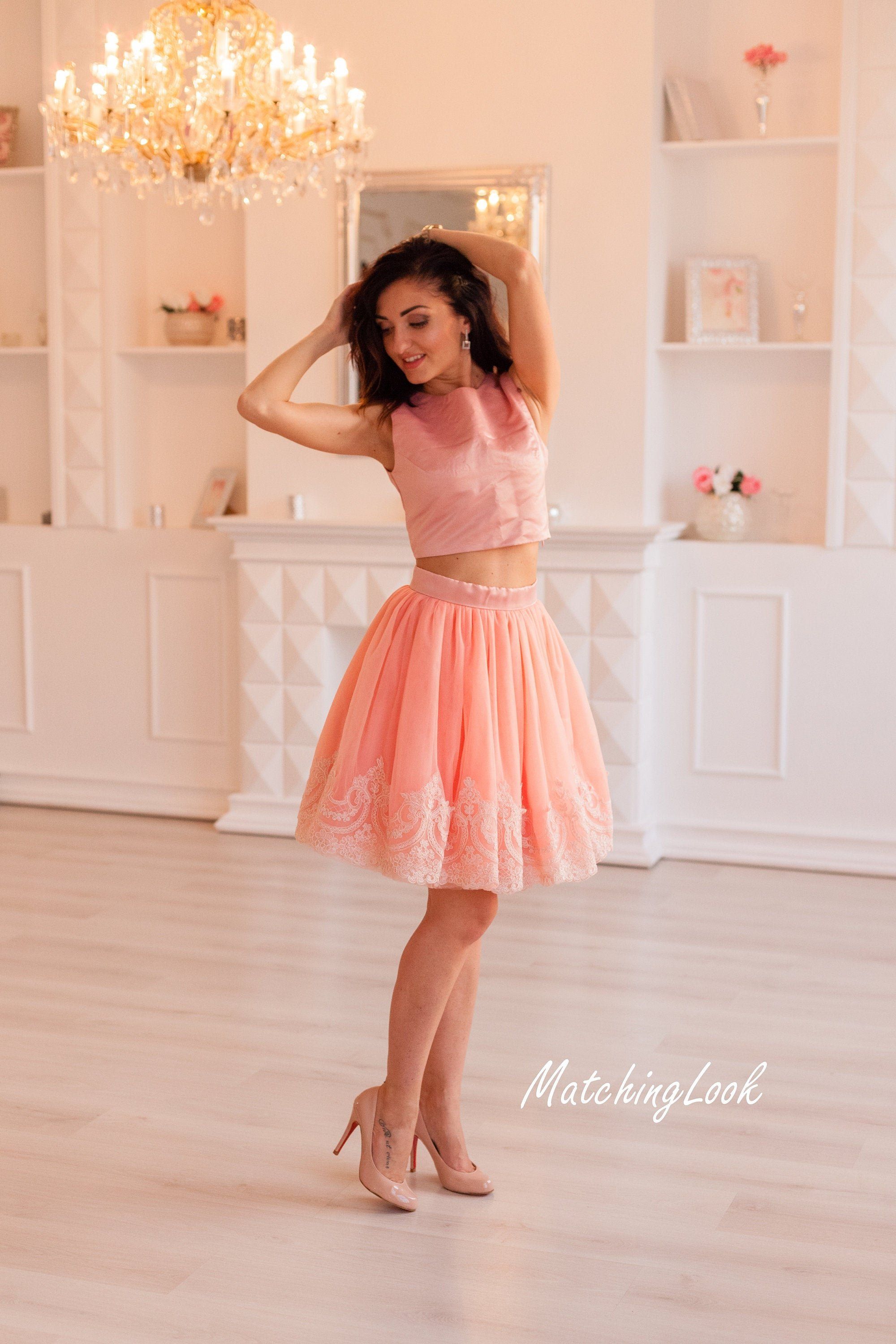 Shop Salmon Brdesmaid Dress - Bridesmaid Separates - Bridesmaid Top and Tulle Tutu Skirt with Lace Trim - Cocktail Dress - Tutu Holiday Dress - Shop Salmon Brdesmaid Dress - Bridesmaid Separates - Bridesmaid Top and Tulle Tutu Skirt with Lace Trim - Cocktail Dress - Tutu Holiday Dress -
