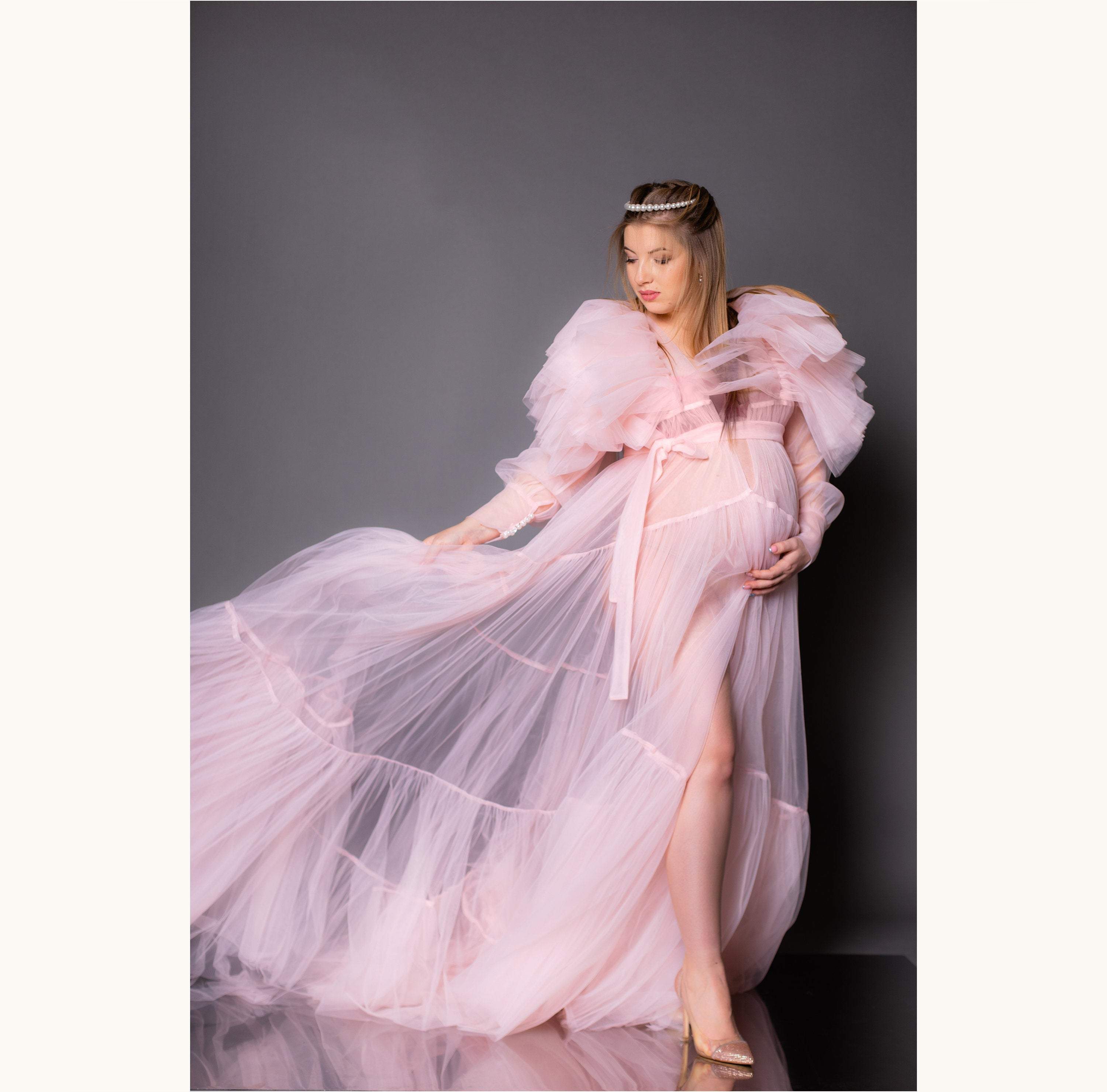 Shop Sheer Maternity Dress For Photoshoot, Tulle Maternity Robe, Pregnancy Dress - Customizable and Made-to-Order Dresses One size / Hot pink Shop Sheer Maternity Dress For Photoshoot, Tulle Maternity Robe, Pregnancy Dress - Customizable and Made-to-Order Dresses One size / Hot pink