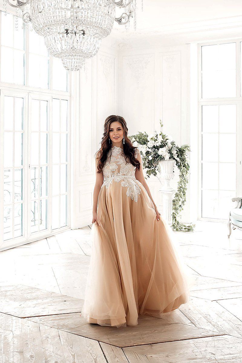 Tan dress new arrivals with white lace