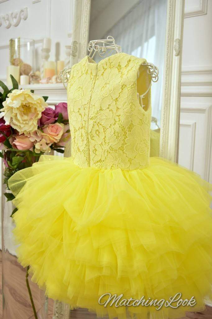 Size 6 Puffy Knee Length Tutu Dress in Yellow Color Made of Lace and Tulle Birthday Party Wedding Special Occasion Tutu Dress