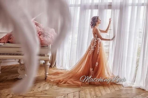 knee length dresses for ladies Beautiful Tan Wedding Dress main image 0