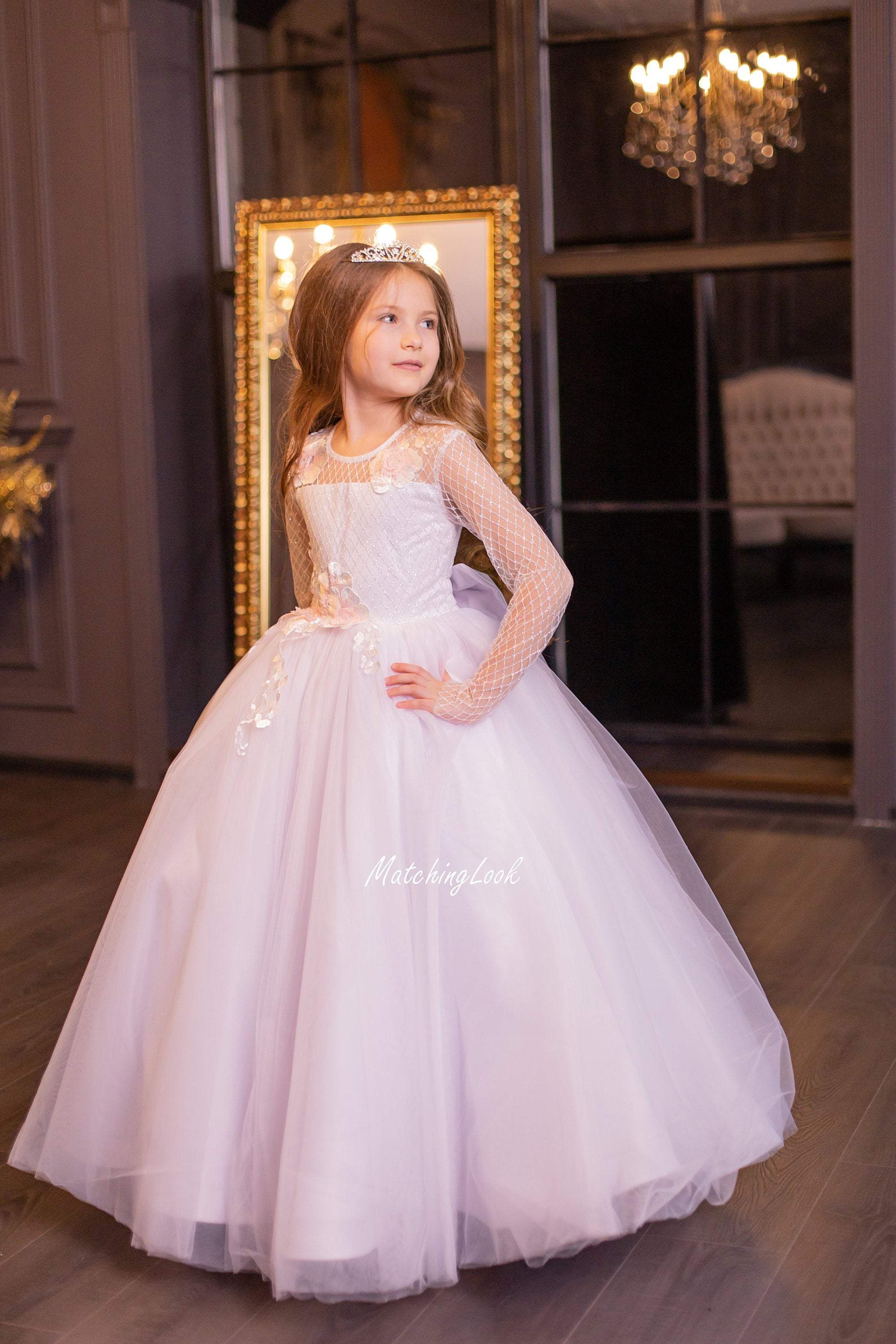 Little Girls Prom Dresses 3D Floral Pink Princess Dress 66662K for kid –  Viniodress