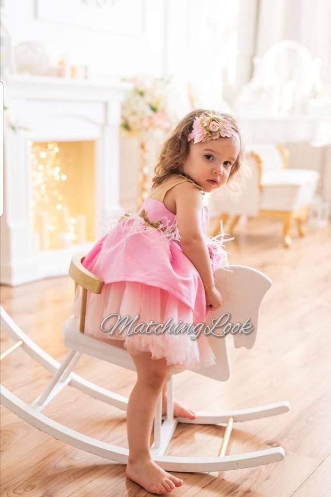 Girls First 1/2 Birthday Tutu Outfit, Baby Girl Pink Gold Half